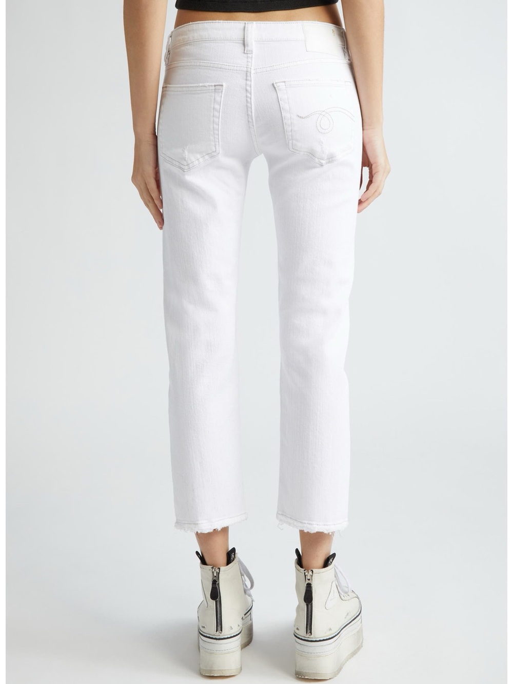 R13 Boy Straight Leg Mid rise Ankle Jeans in Bale White SZ 26 Made in Italy - Picture 2 of 9